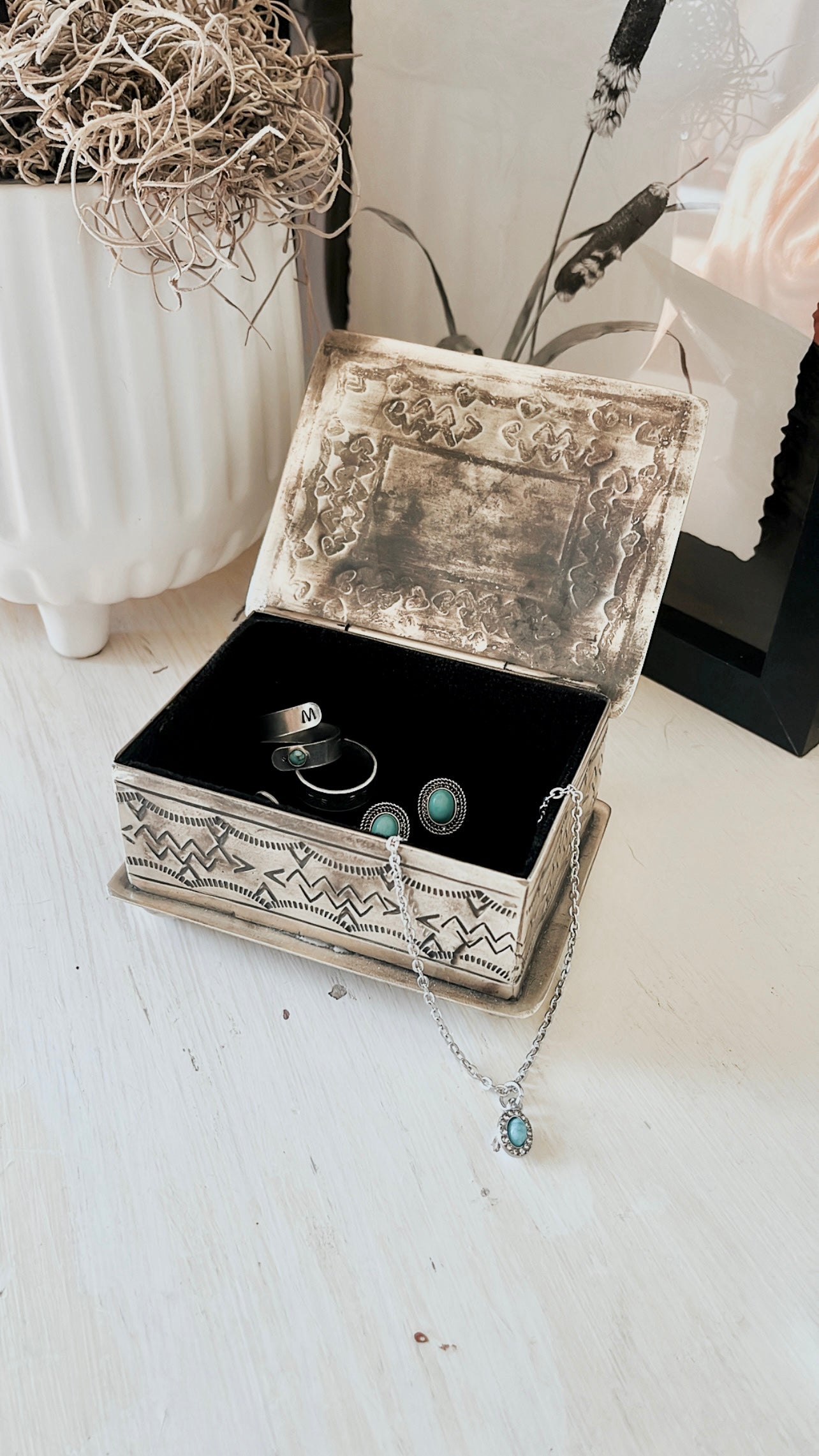 Silver and turquoise jewelry box