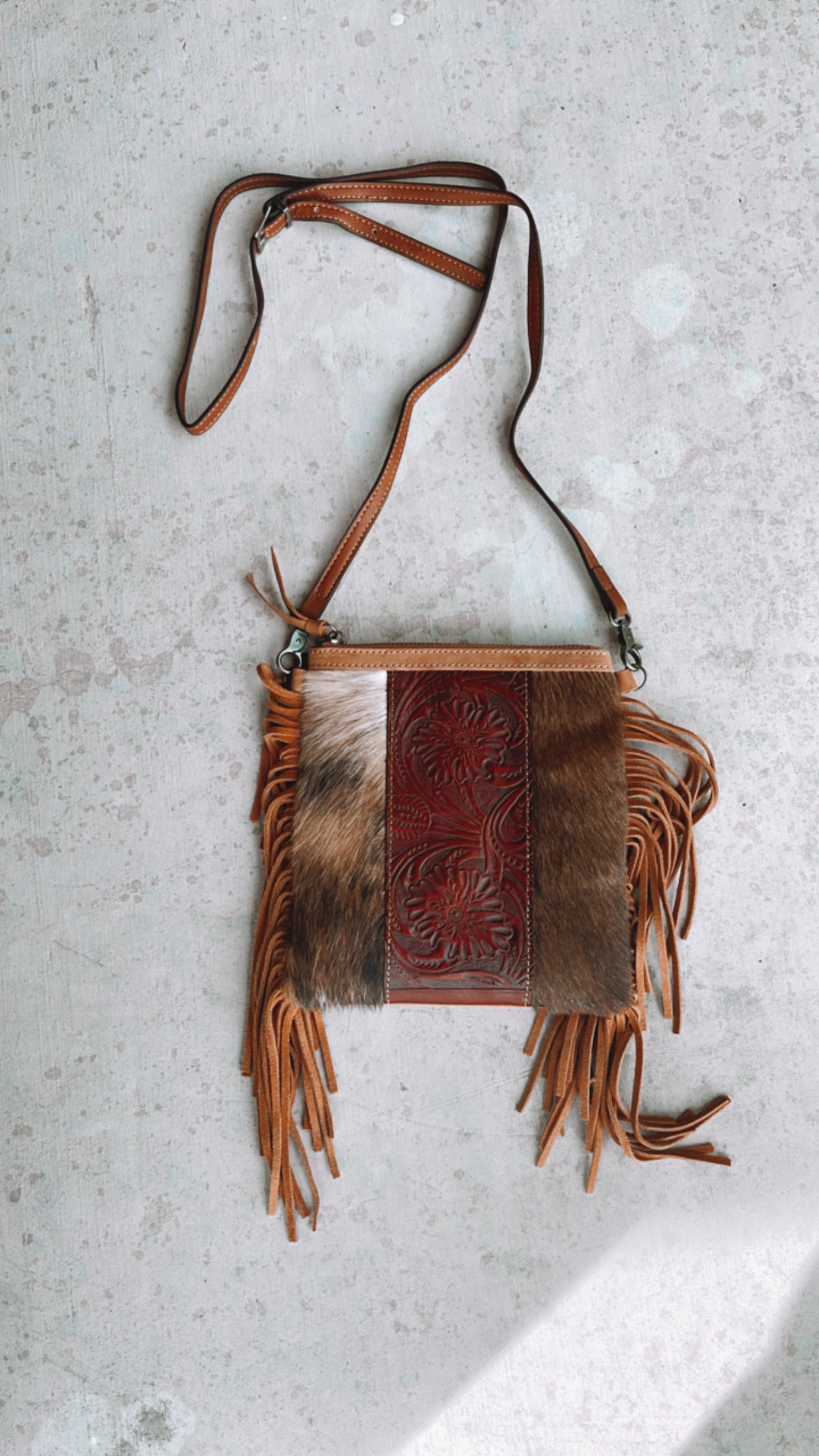 Cowhide and Fringe Crossbody