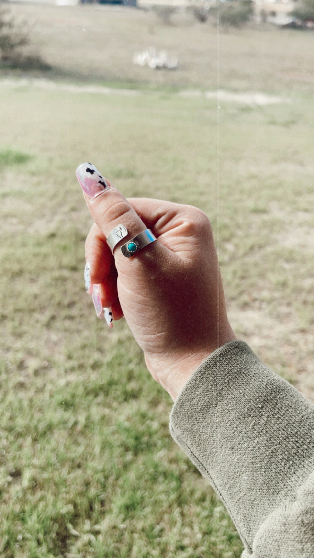 Bull Skull Wrap Ring With Turquoise