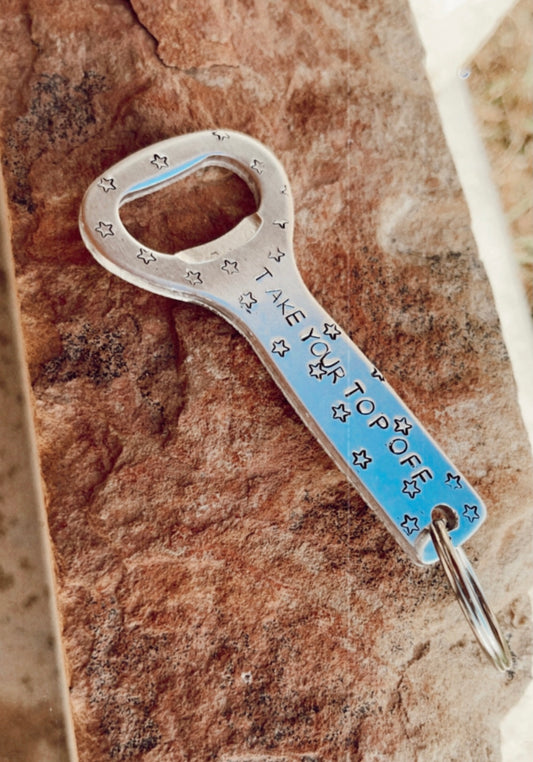 Take Your Top Off Bottle Opener Keychain