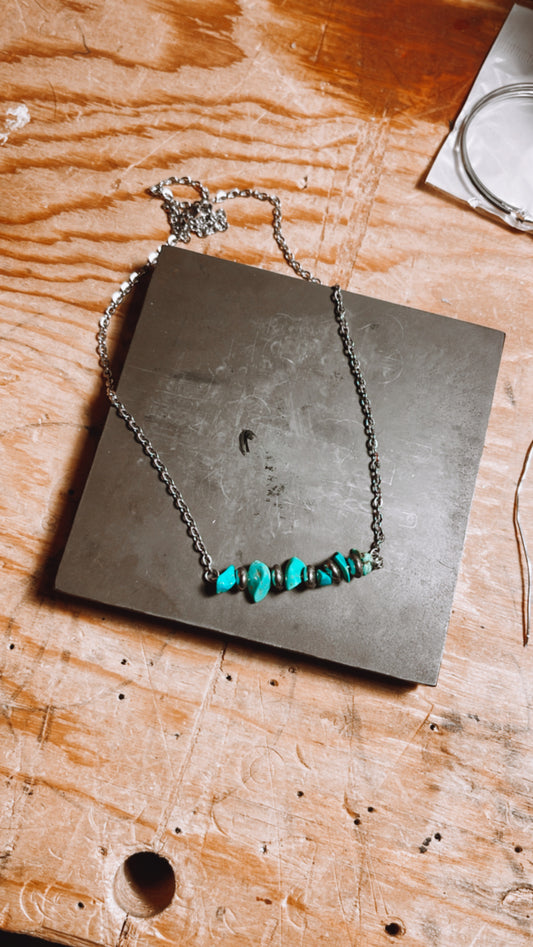 Turquoise and Pearls Cluster Necklace