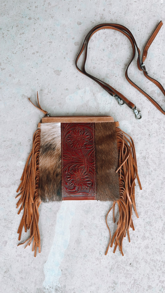 Cowhide and Fringe Crossbody