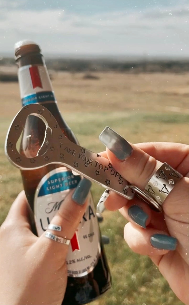 Take Your Top Off Bottle Opener Keychain