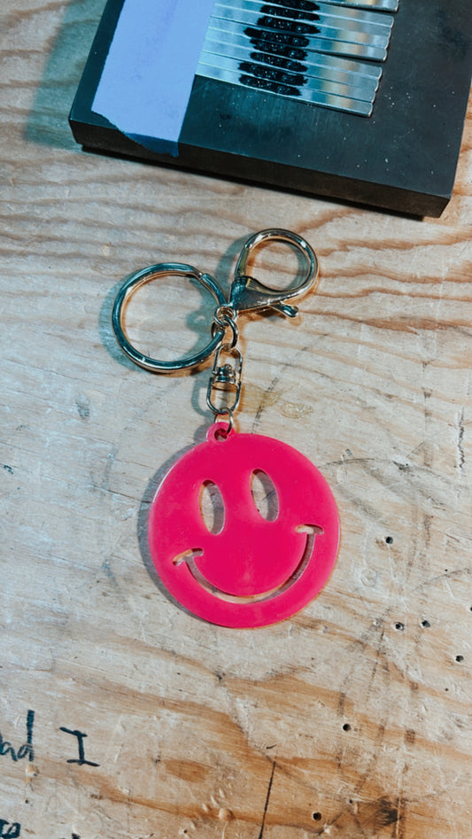 Pink Smiley Keychain